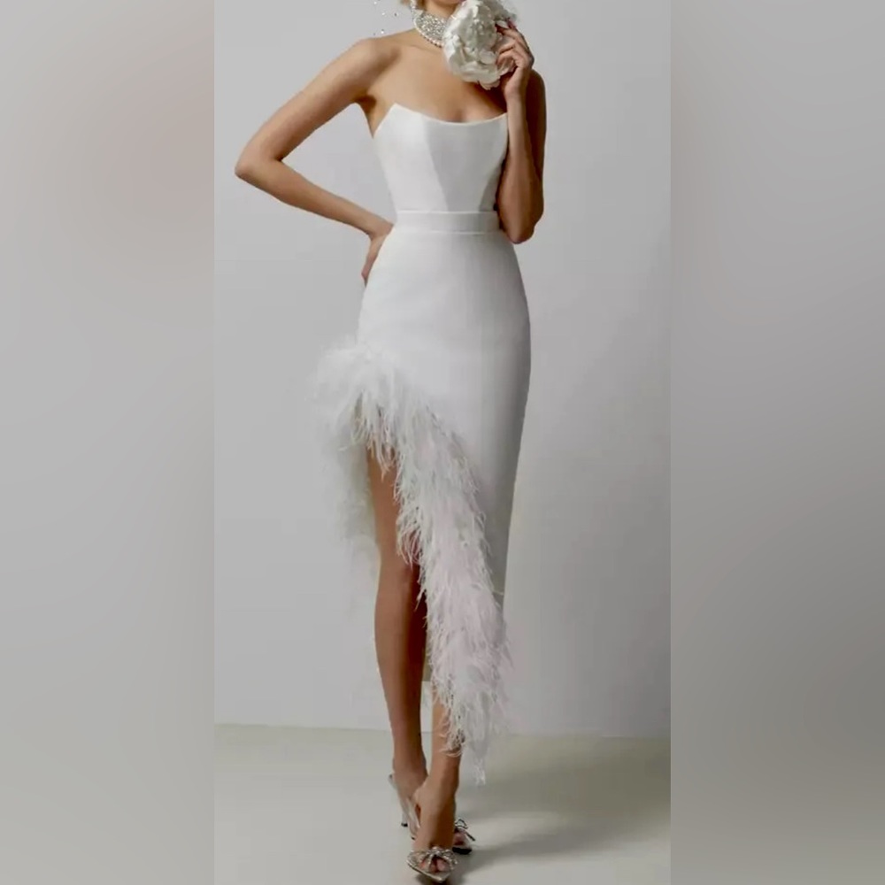 Catchall White Feather slit dress